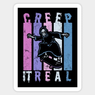 Creep It Real Spooky Halloween Skeleton Skateboarding Skater Sticker